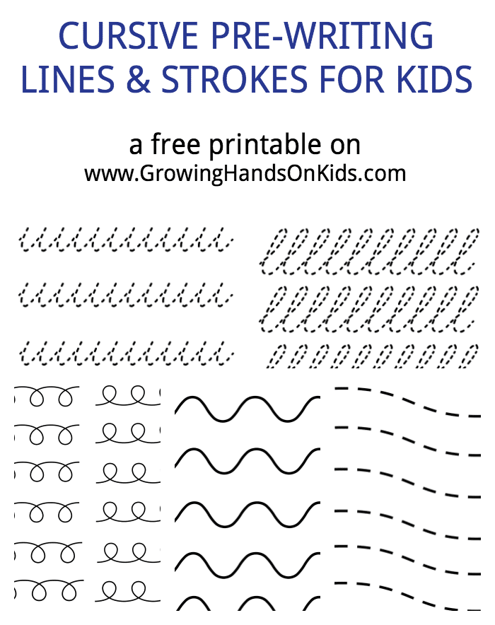Cursive prewriting line and stroke printables for preschoolers and kids.