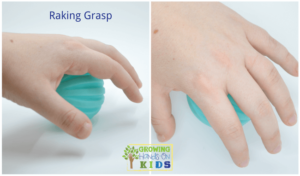 Raking grasp, typical pencil grasp development in children.