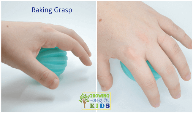 Raking grasp, typical pencil grasp development in children. 