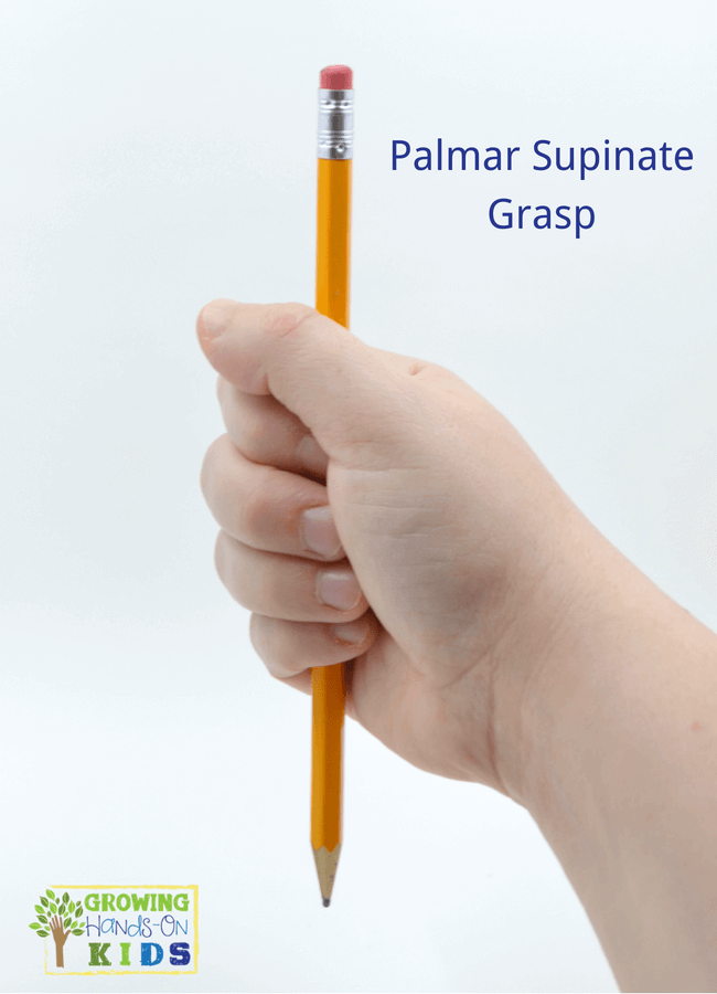Palmar supinate grasp, typical pencil grasp development in children.