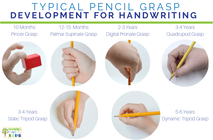 Typical pencil grasp development for handwriting. Efficient grasps for handwriting.