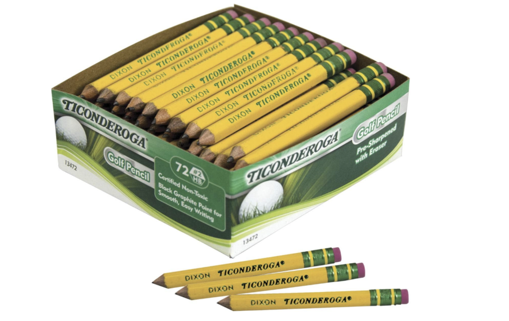 Mini Ticonderoga golf size pencils with erasers.