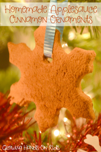 An easy recipe for homemade cinnamon applesauce ornaments, a perfect sensory experience for kids.