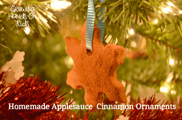 An easy recipe for homemade cinnamon applesauce ornaments, a perfect sensory experience for kids.