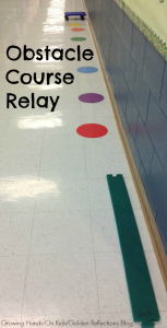 A really fun scooter board activity for kids, an obstacle course relay race.