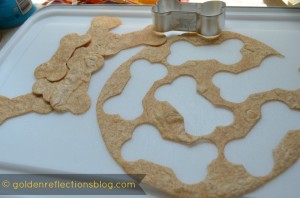 Homemade Dog Bone Shaped Tortilla Chips for a girl's Puppy Dog Birthday Party. | goldenreflectionsblog.com #DogThemeParty #PuppyParty #Girl'sBirthdayParty #BirthdayParty