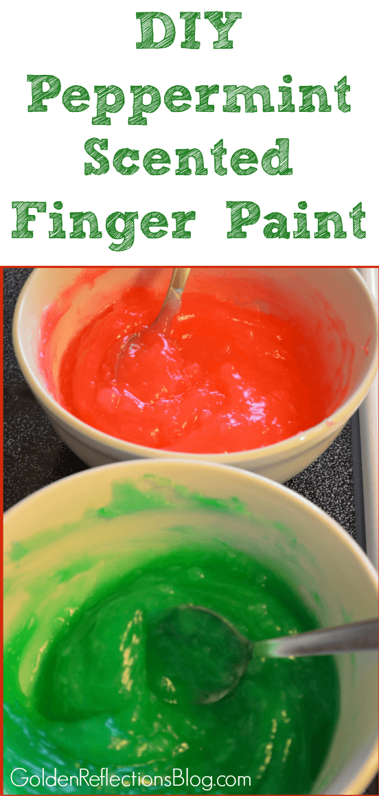 A DIY peppermint scented finger paint recipe for kids. www.GoldenReflectionsBlog.com