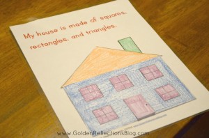 a fun DIY puzzle activity - My House is Made of Shapes Printable Packet : Pre-writing Activities for Kids Series | www.GoldenReflectionsBlog.com