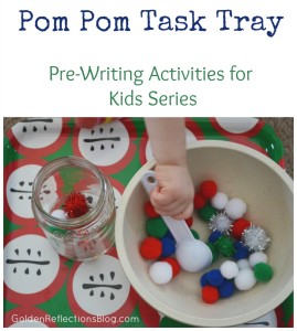 Pre-writing Activities for Kids - Pom Pom Task Tray | www.GoldenReflectionsBlog.com