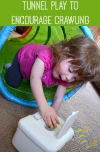 Tunnel play game to encourage crawling, a great sensory processing play activity!