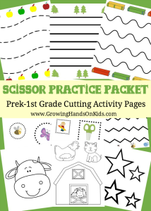 Scissor Practice Packet for preschool through 1st grade, 32 cutting practice pages.