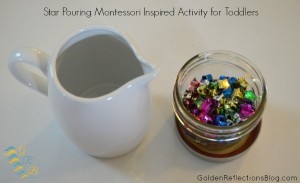 Montessori homeschool for toddlers activity - pouring star beads for practical life skills