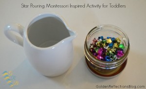 Montessori homeschool for toddlers activity - pouring star beads for practical life skills