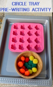 A super easy circle tray pre-writing activity for kids. www.GoldenReflectionsBlog.com