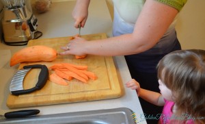 Baked Sweet Potato Bites for easy kids in the kitchen recipe. www.GoldenReflectionsBlog.com