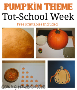 Pumpkin theme tot-school week activities for ages 2-4. Free Printables included!