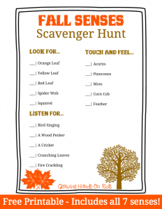 Fall senses scavenger hunt for kids.