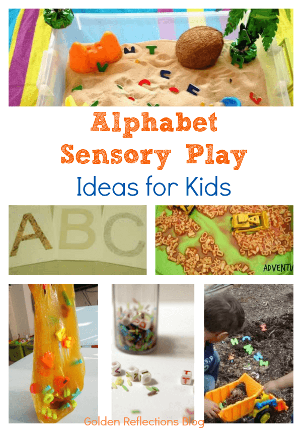 Fun and engaging alphabet sensory play ideas for kids. www.GoldenReflectionsBlog.com