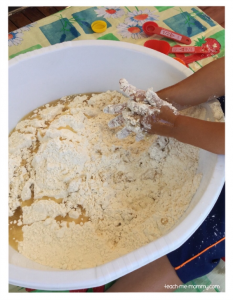 making cloud dough for sensory play.