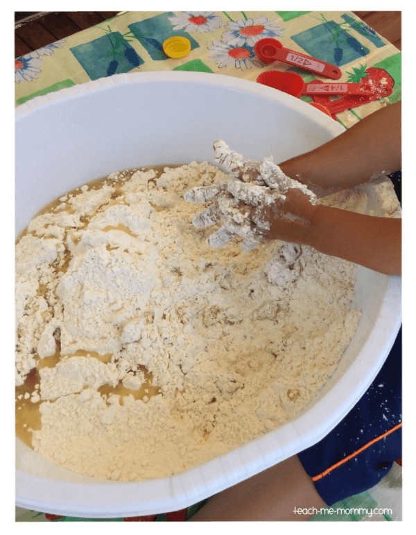 making cloud dough for sensory play.