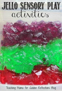 Jello sensory play ideas for kids. www.GoldenReflectionsBlog.com