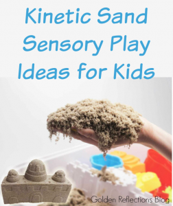 Ideas for using kinetic sand in sensory play with your kids. www.GoldenReflectionsBlog.com