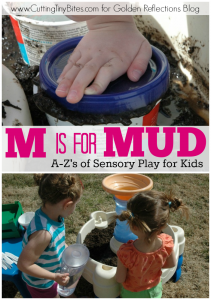 Mud sensory play ideas for kids. ww.GoldenReflectionsBlog.com