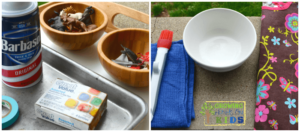 Earth day sensory play activity with shaving cream and miniature animals.