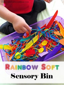R is for rainbow soft sensory bin. www.GoldenReflectionsBlog.com