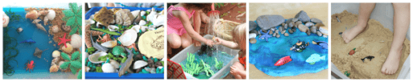 Ocean and beach sensory play ideas for kids.