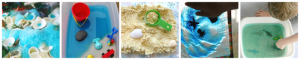 Beach and ocean themed sensory play ideas for kids.