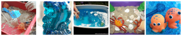 beach and ocean themed sensory play ideas for kids.