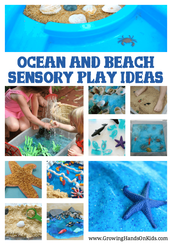 Some of the best ocean and beach themed sensory play ideas for kids from kid bloggers. www.GoldenReflectionsBlog.com