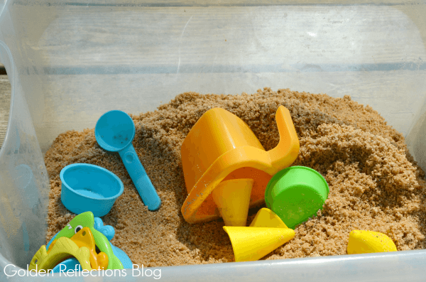 sand tub with beach themed water sensory table play