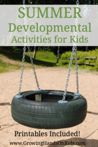 Summer Developmental Activities for Kids, plus free printable.