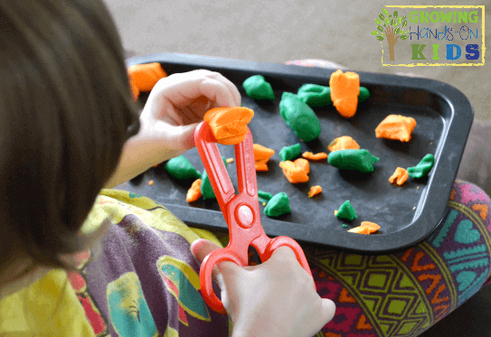 Scissor practices for preschoolers: Yarn play dough person 