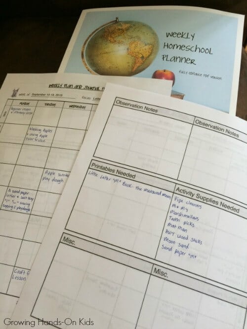 homeschool planner ideas for tot-school activities.