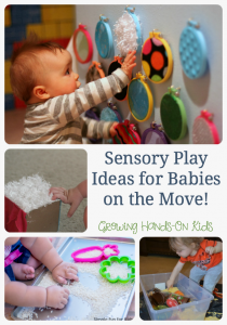 Sensory play ideas for babies on the move, sponsored by Family Dollar Kidgets Diapers. (AD)