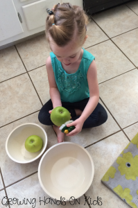 Letter A Apple Washing practical life activity.