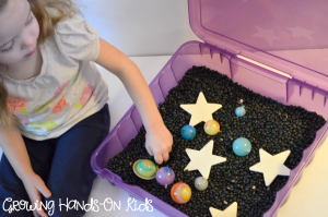 U is for Universe Sensory Bin, part of an Alphabet Sensory Activities blog hop.