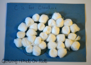 Letter C cotton ball cloud art.