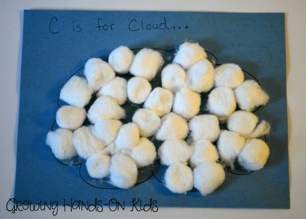 Letter C cotton ball cloud art. 