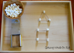 Marshmallow shapes for letter M activities for letter of the week tot-school, ages 3-4.