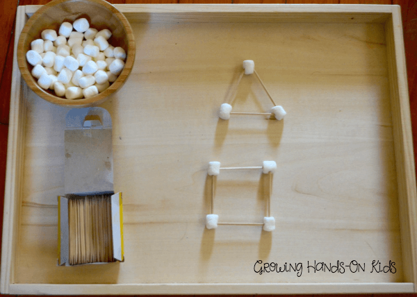 Marshmallow shapes for letter M activities for letter of the week tot-school, ages 3-4. 