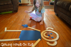 Mat Man activity for letter M activities for letter of the week tot-school, ages 3-4.