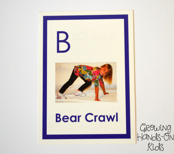 Gross motor bear crawl for letter B activities for tot-school