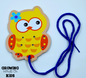 Owl lacing card for letter O activities for tot-school