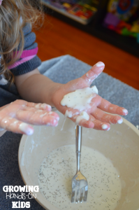 sparkly scented winter oobleck for sensory play.