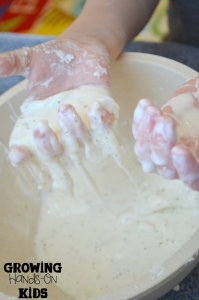 sparkly scented winter oobleck for sensory play.