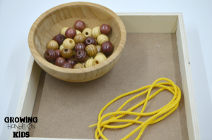 Round beads for stringing, letter O activities for tot-school.